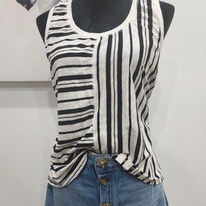 Susina Black and White Striped Tank Top